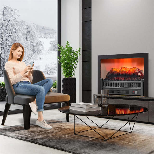 1400W Electric Fireplace Log Heater, Realistic Ember Bed Insert with Remote Control, Adjustable Flame Brightness & Temperature, Overheat Protection