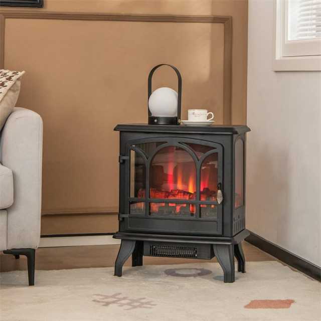 23" Electric Fireplace Stove, 1400W Freestanding 3-Sided Fireplace Heater with 3-Level Dimmable Flame, Remote Control, 6H Timer & Overheat Protection