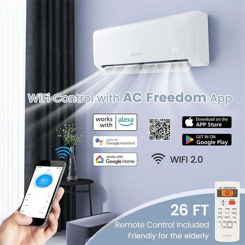 Energy Star 24000 BTU Mini Split Air Conditioner with Heat Pump, Remote, Alexa & Googlehome, 21 SEER2 208-230V Inverter AC Unit for Rooms 1500Sq.Ft