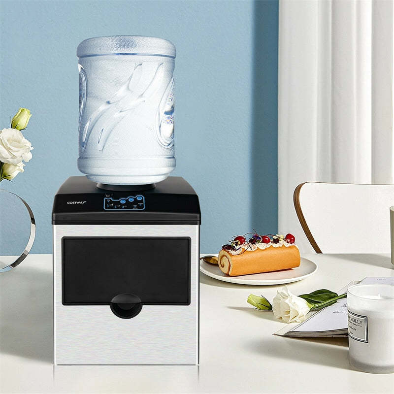 2-in-1 Countertop Ice Maker with Water Dispenser, 48LBS/24H Stainless Steel Ice Machine w/Chilled Water Spout & 5LBS Ice Basket for Home Office Party