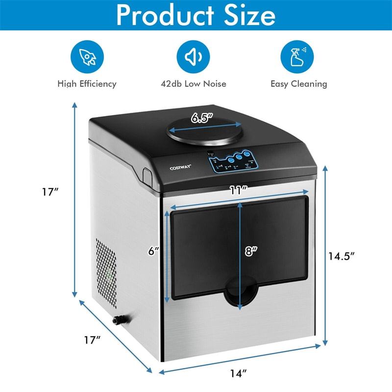 2-in-1 Countertop Ice Maker with Water Dispenser, 48LBS/24H Stainless Steel Ice Machine w/Chilled Water Spout & 5LBS Ice Basket for Home Office Party