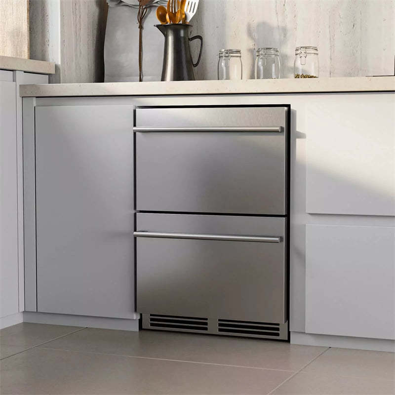 24" Dual Drawer Beverage Fridge with Adjustable Temp, Built-in/Freestanding Under Counter Beverage Cooler for Home & Commercial Use