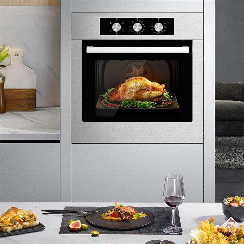 24" Electric Single Wall Oven, 2300W Built-in Wall Oven with 2.47 Cu. Ft. Capacity, 5 Cooking Modes, 360° Hot Air Circulation, Stainless Steel