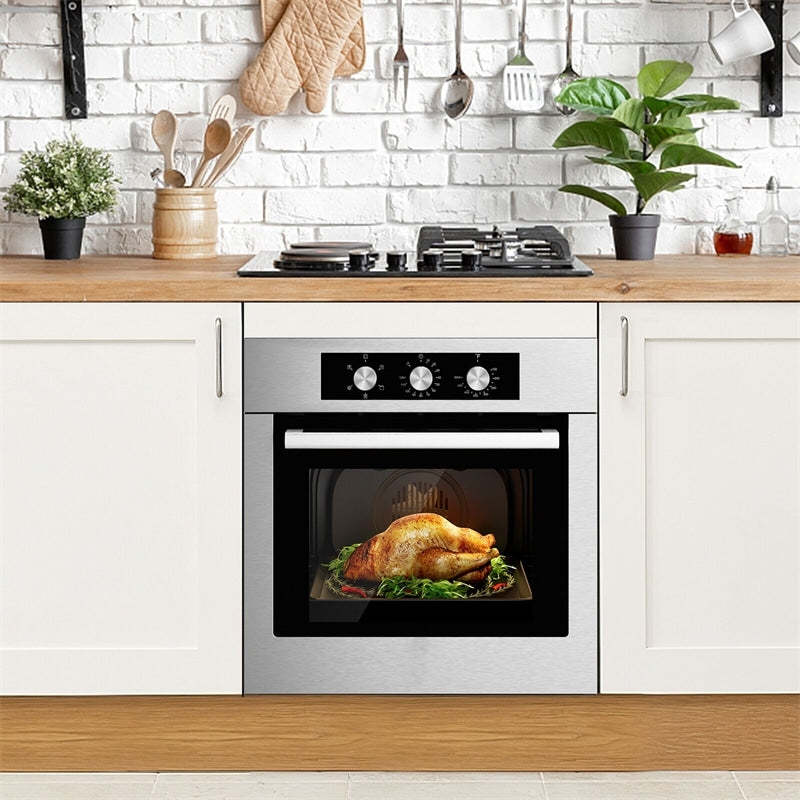 24" Electric Single Wall Oven, 2300W Built-in Wall Oven with 2.47 Cu. Ft. Capacity, 5 Cooking Modes, 360° Hot Air Circulation, Stainless Steel