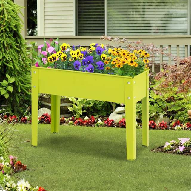 Outdoor Elevated Plant Stand 24" W Metal Raised Garden Bed Standing Planter Box with Drain Hole for Vegetable Flower Fruit