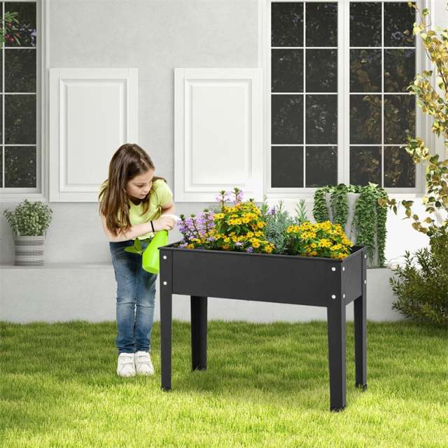 Outdoor Elevated Plant Stand 24" W Metal Raised Garden Bed Standing Planter Box with Drain Hole for Vegetable Flower Fruit
