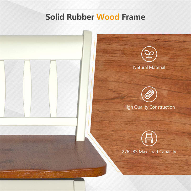360° Swivel Bar Stools Set of 2, 24.5" Rubber Wood Counter Height Bar Chairs with Ergonomic Back & Footrest for Kitchen Island, Pub, Dining Room