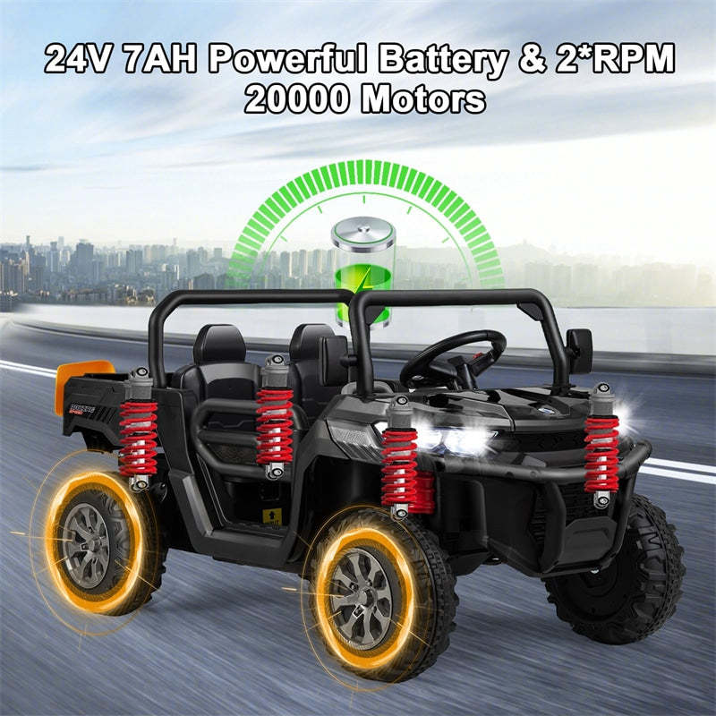 24V 2-Seater Ride-On Dump Truck, Kids Electric UTV with Dump Bed, Shovel, Remote Control & Dual Motors, Battery Powered Ride-On Car for Child