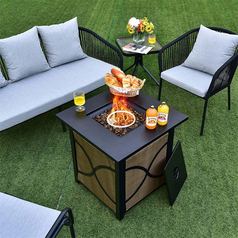 25" Square Propane Fire Pit Table 40000BTU Outdoor Gas Fire Table with Removable Lid, Fire Glass, Adjustable Flame, CSA Approved for Patio Garden
