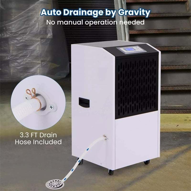 250-Pint Commercial Dehumidifier with Drain Hose, Auto Defrost & 4 Wheels, 8500 Sq.Ft Industrial Dehumidifier for Basement, Warehouse, Water Damage