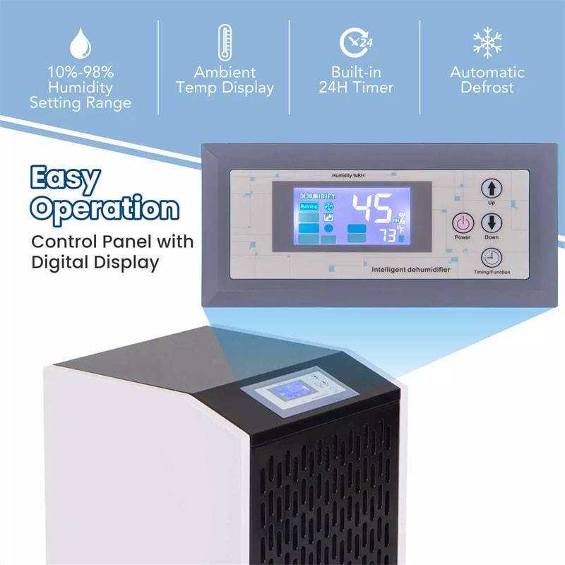 250-Pint Commercial Dehumidifier with Drain Hose, Auto Defrost & 4 Wheels, 8500 Sq.Ft Industrial Dehumidifier for Basement, Warehouse, Water Damage