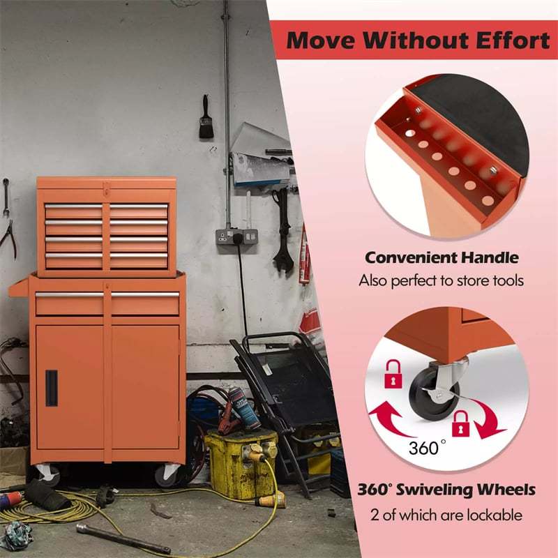 5-Drawer Rolling Tool Chest, Tool Storage Cabinet with Lockable Wheels, Detachable Top Tool Box & Adjustable Shelf for Garage, Workshop