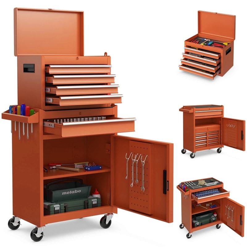 5-Drawer Rolling Tool Chest, Tool Storage Cabinet with Lockable Wheels, Detachable Top Tool Box & Adjustable Shelf for Garage, Workshop