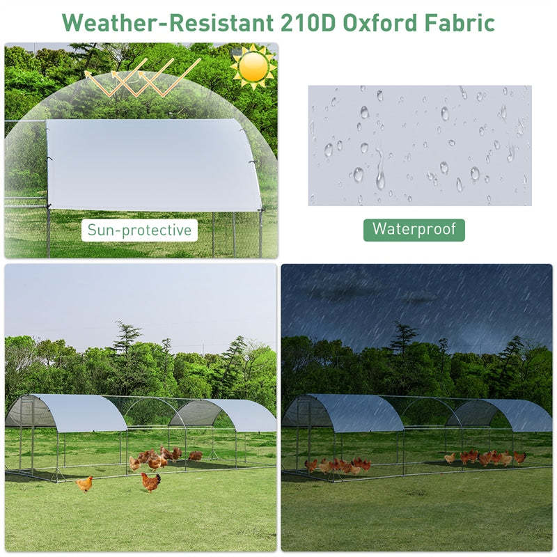 25FT Large Metal Chicken Coop, Galvanized Walk-in Chicken Run with Waterproof Cover, Dome Poultry Cage Hen Run House Rabbits Habitat for Backyard Farm