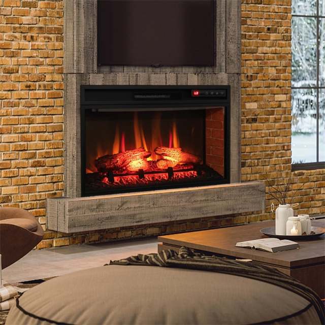 26" Infrared Quartz Electric Fireplace Insert, 1400W Recessed Freestanding Fireplace Heater with 3D Flame Effect, Remote Control & Overheat Protection