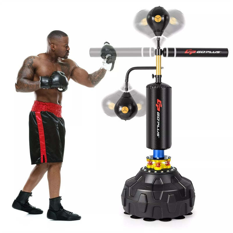 Boxing Speed Trainer, Freestanding Punching Bag with 360° Spinning Bar, Reflex Speed Balls, Fillable Base, Adjustable Boxing Training Equipment Adults