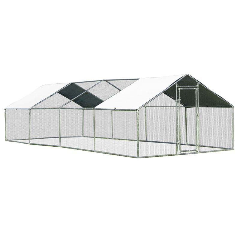 26ft Large Metal Chicken Coop, Walk-in Chicken Run Poultry Rabbit Hen Run House Shade Cage with Waterproof & UV Resistant PE Cover for Backyard Farm