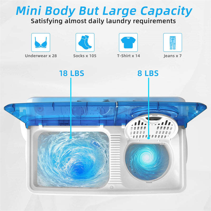 Portable Washing Machine, 2 in 1 Compact Twin Tub Washer and Spin Dryer Combo 26lbs with Built-in Drain Pump, Small Washer for Home Apartment