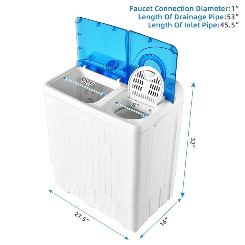 Portable Washing Machine, 2 in 1 Compact Twin Tub Washer and Spin Dryer Combo 26lbs with Built-in Drain Pump, Small Washer for Home Apartment