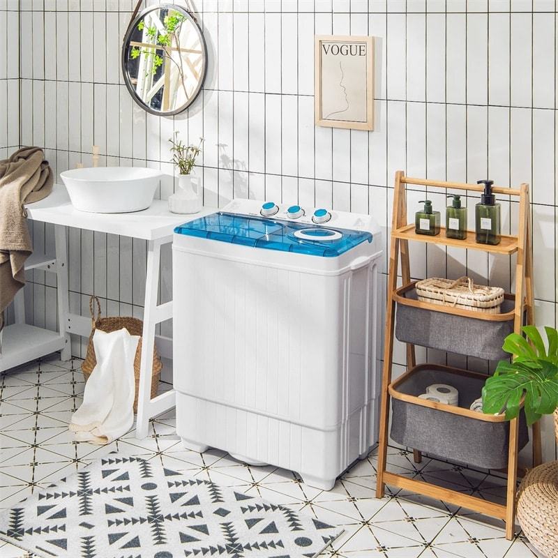 Portable Washing Machine, 2 in 1 Compact Twin Tub Washer and Spin Dryer Combo 26lbs with Built-in Drain Pump, Small Washer for Home Apartment