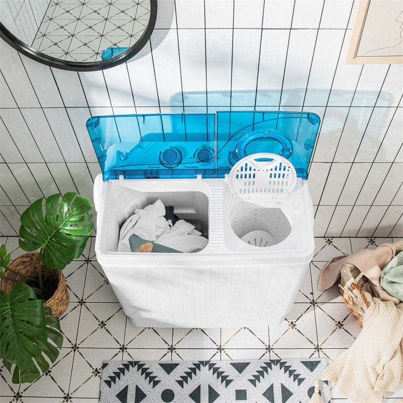 Portable Washing Machine, 2 in 1 Compact Twin Tub Washer and Spin Dryer Combo 26lbs with Built-in Drain Pump, Small Washer for Home Apartment