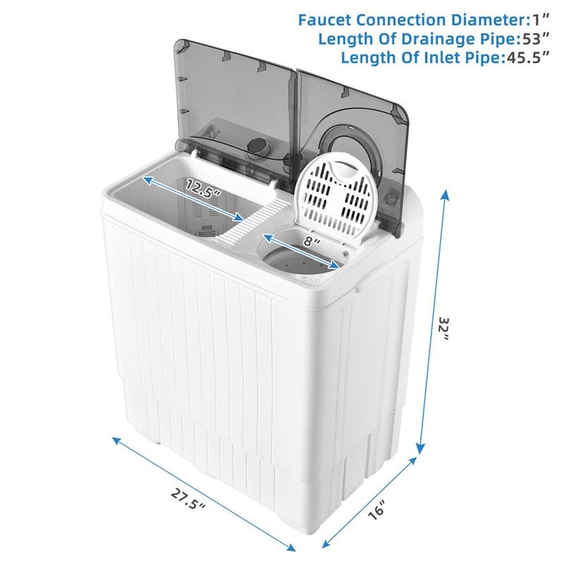 Portable Washing Machine, 2 in 1 Compact Twin Tub Washer and Spin Dryer Combo 26lbs with Built-in Drain Pump, Small Washer for Home Apartment