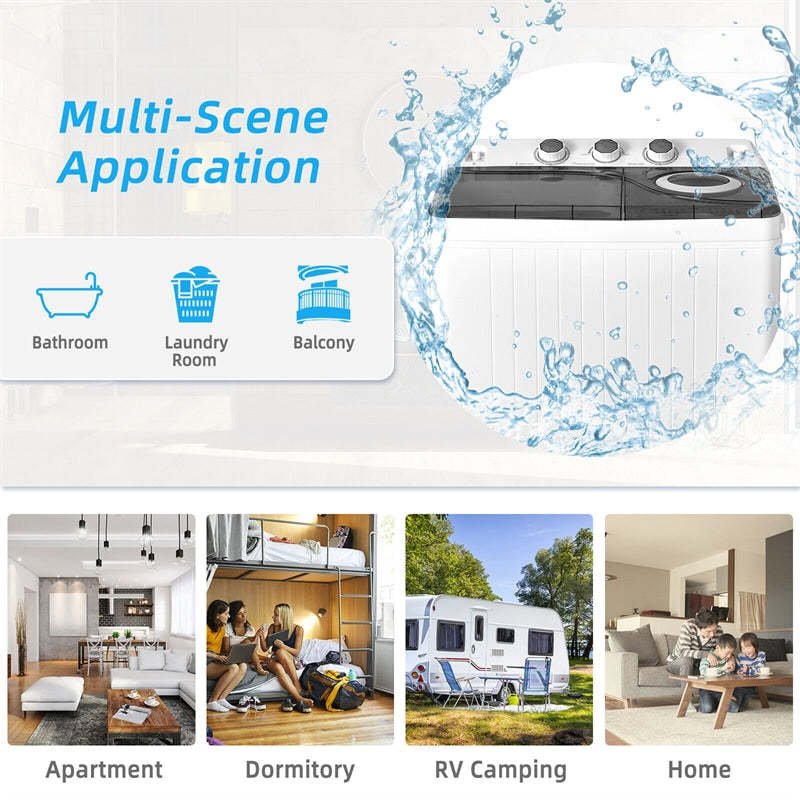 Portable Washing Machine, 2 in 1 Compact Twin Tub Washer and Spin Dryer Combo 26lbs with Built-in Drain Pump, Small Washer for Home Apartment