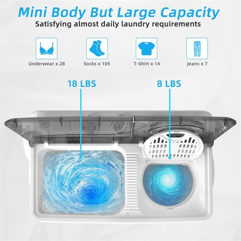 Portable Washing Machine, 2 in 1 Compact Twin Tub Washer and Spin Dryer Combo 26lbs with Built-in Drain Pump, Small Washer for Home Apartment