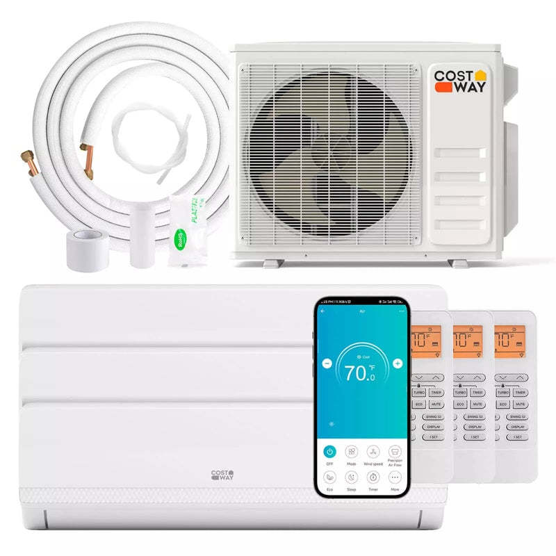 27000 BTU 3 Zone Mini Split Air Conditioner & Heater, 19 SEER2 Wifi Enabled Inverter Split System AC, Works with Alexa & Heat Pump