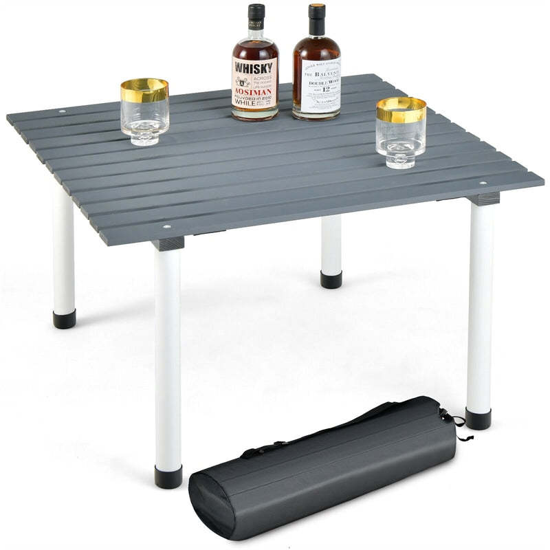 27" Square Roll-up Camping Table Folding Picnic Table with Carrying Bag for Outdoors Fishing Cooking BBQ Party Lawn Patio Garden