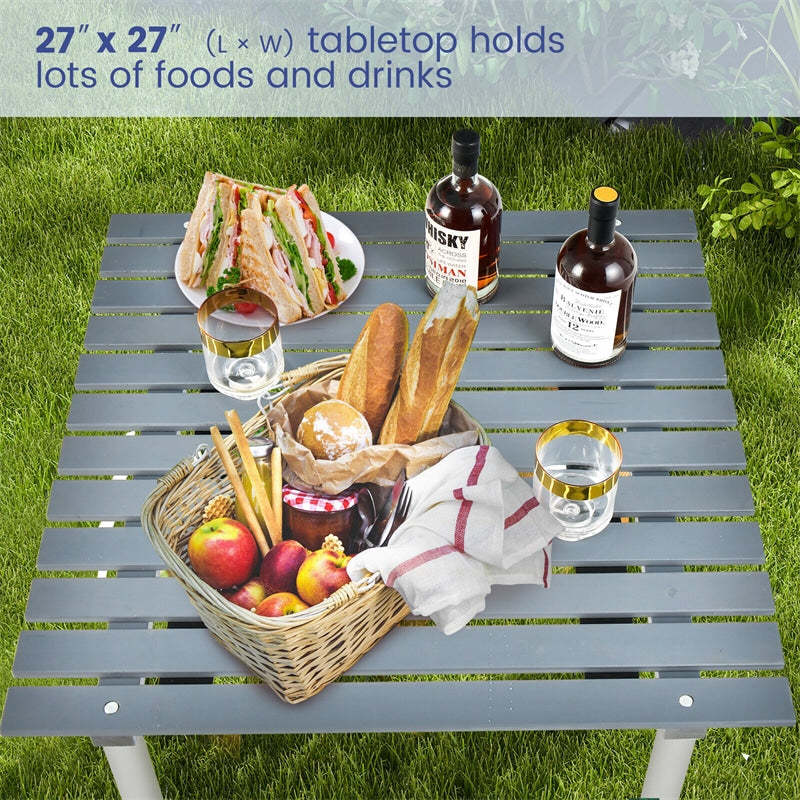 27" Square Roll-up Camping Table Folding Picnic Table with Carrying Bag for Outdoors Fishing Cooking BBQ Party Lawn Patio Garden