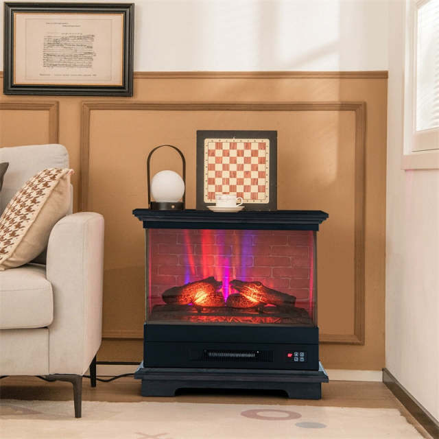 27" Electric Fireplace with Mantel, 1400W Freestanding Heater, 3-Sided Glass View, 7 Flame Colors, Remote Control, 6H Timer, Overheat Protection