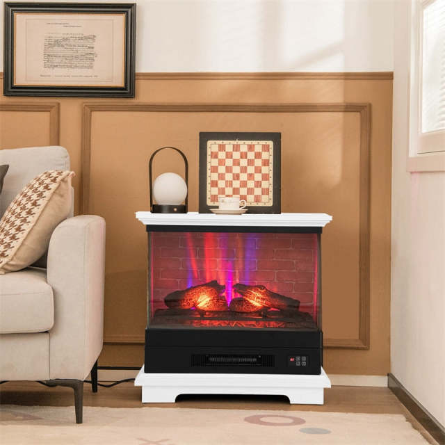 27" Electric Fireplace with Mantel, 1400W Freestanding Heater, 3-Sided Glass View, 7 Flame Colors, Remote Control, 6H Timer, Overheat Protection