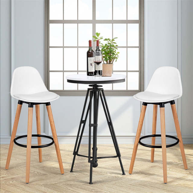 28.5" Mid-Century Barstool Set of 2 Armless Dining Pub Chair with PU Leather Seat & Round Metal Footrest