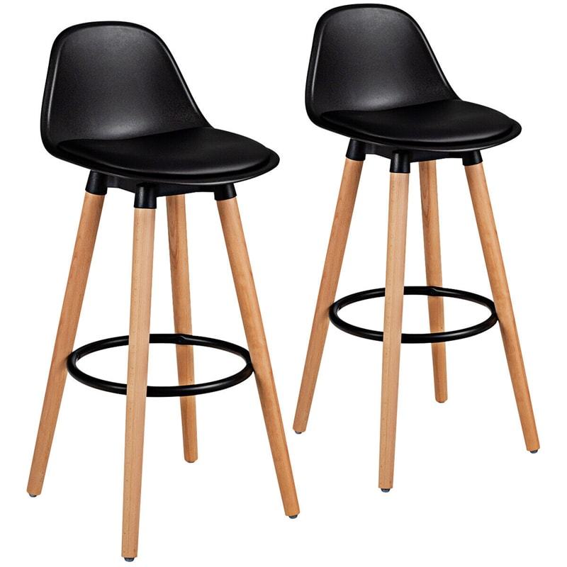 28.5" Mid-Century Barstool Set of 2 Armless Dining Pub Chair with PU Leather Seat & Round Metal Footrest
