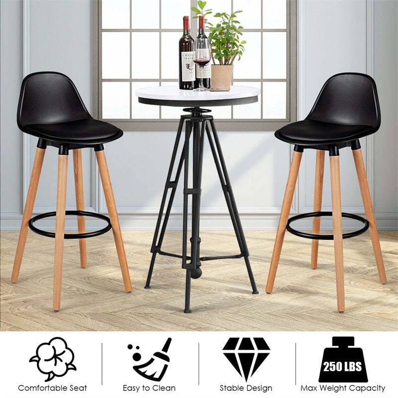 28.5" Mid-Century Barstool Set of 2 Armless Dining Pub Chair with PU Leather Seat & Round Metal Footrest