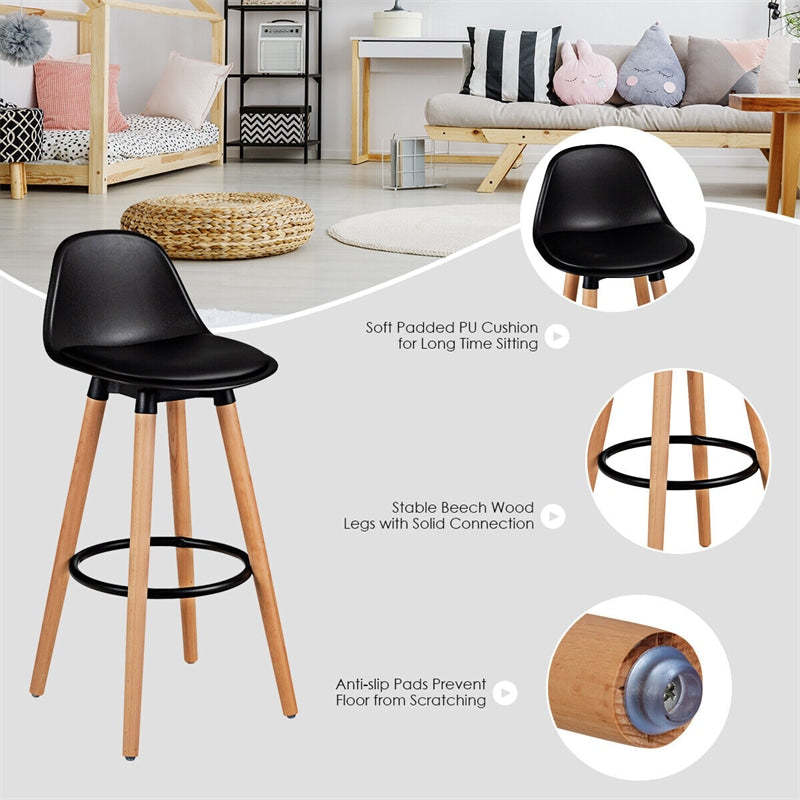 28.5" Mid-Century Barstool Set of 2 Armless Dining Pub Chair with PU Leather Seat & Round Metal Footrest