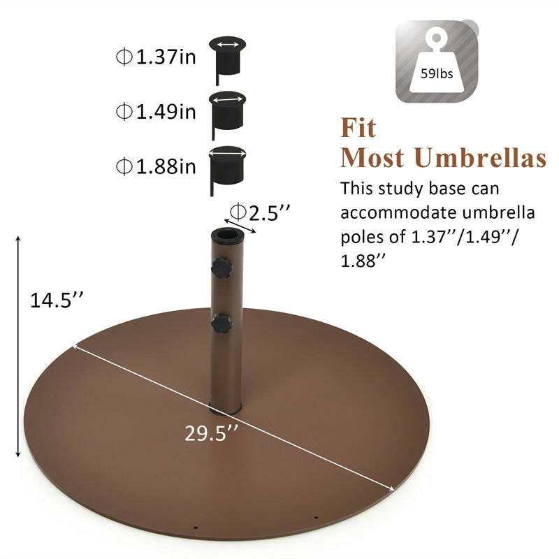 29.5 Inch Patio Umbrella Base Round Outdoor Steel Market Umbrella Stand 59 LBS Heavy Duty Umbrella Holder with 3 Adapters