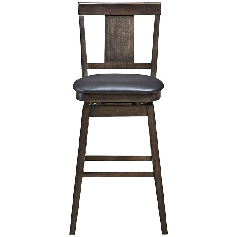 29" Wooden Swivel Bar Stool with Single Slat Back, Leather Padded Seat & Rubber Wood Legs, Bar Height Dining Chair for Kitchen Island/Pub/Living Room