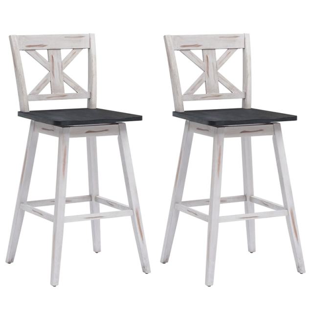 29" Wooden Bar Stools Set of 2, Swivel Counter Height Dining Chairs with Back & Non-Slip Foot Pads for Kitchen Island, Pub, Dining Room