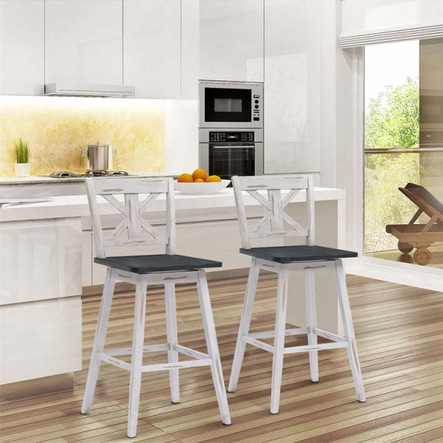 29" Wooden Bar Stools Set of 2, Swivel Counter Height Dining Chairs with Back & Non-Slip Foot Pads for Kitchen Island, Pub, Dining Room