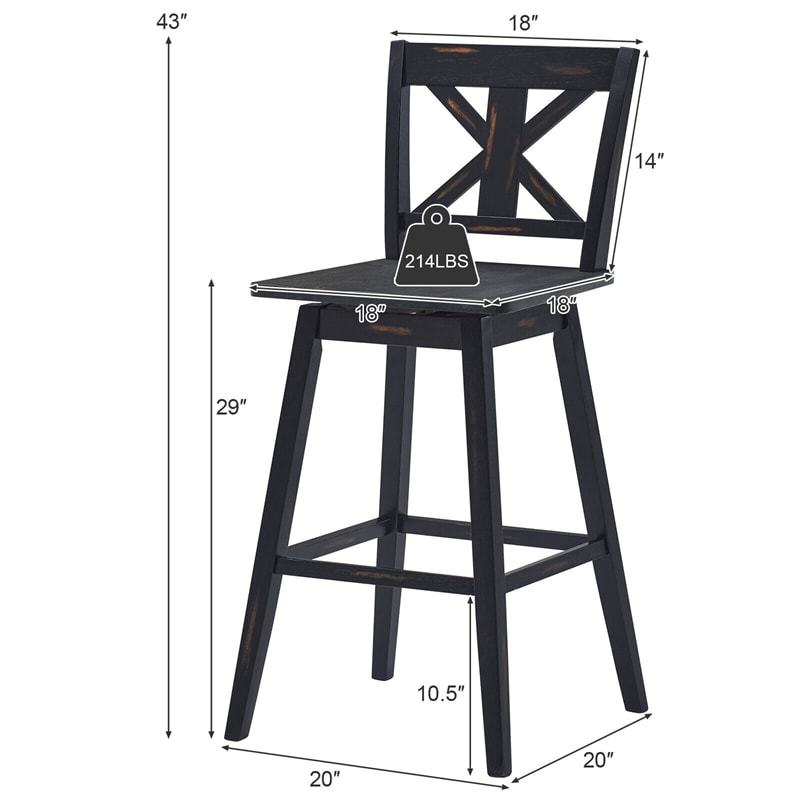 29" Wooden Bar Stools Set of 2, Swivel Counter Height Dining Chairs with Back & Non-Slip Foot Pads for Kitchen Island, Pub, Dining Room