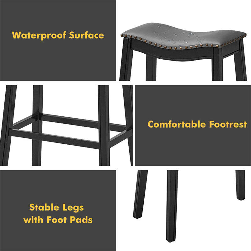 29-Inch Height Backless Saddle Stools Counter Height Bar Stools Set of 2 with Rubber Wood Legs & Cushioned Seat