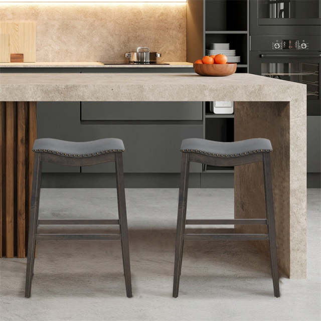 29-Inch Height Backless Saddle Stools Counter Height Bar Stools Set of 2 with Rubber Wood Legs & Cushioned Seat