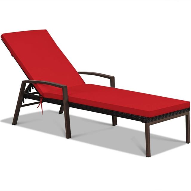 2PCS Wicker Outdoor Chaise Lounge Chairs with Cushions & 5 Adjustable Backrest, PE Rattan Patio Sun Loungers for Poolside, Backyard, Deck