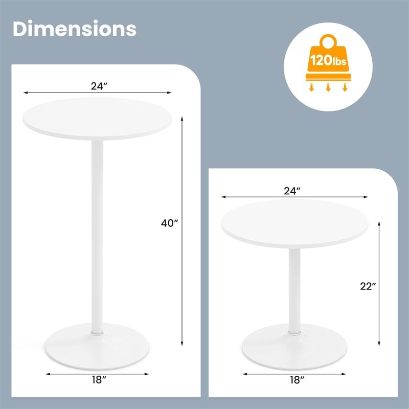 2PCS 2-in-1 Bar Table with Detachable Pole, Metal Base, Convertible 40"/22" Height, Cocktail Table, Round Pub Table for Living Room, Restaurant