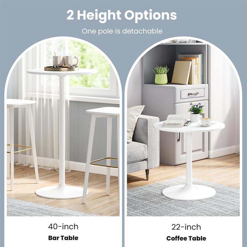 2PCS 2-in-1 Bar Table with Detachable Pole, Metal Base, Convertible 40"/22" Height, Cocktail Table, Round Pub Table for Living Room, Restaurant