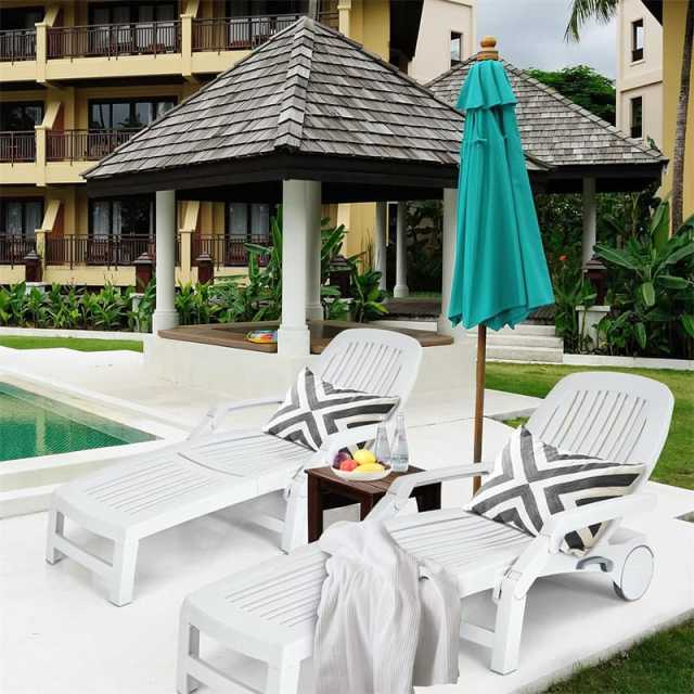 2PCS Folding Outdoor Chaise Lounge Chairs, All-Weather Patio Sun Loungers with 6-Position Adjustable Backrest & Wheels for Poolside, Garden, Beach