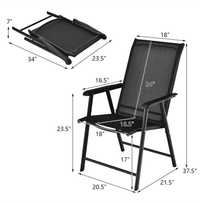 2PCS Patio Folding Dining Chairs Outdoor Sling Chairs Metal Frame Portable Chairs with Armrests for Lawn Garden Deck Camping Beach