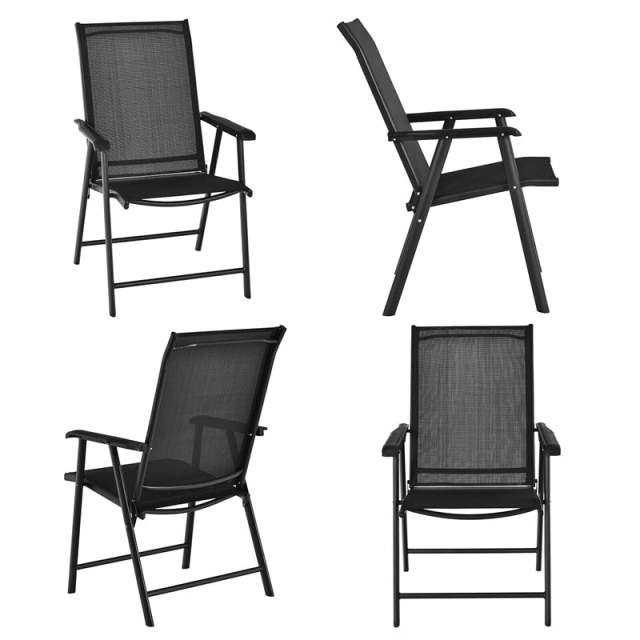 2PCS Patio Folding Dining Chairs Outdoor Sling Chairs Metal Frame Portable Chairs with Armrests for Lawn Garden Deck Camping Beach